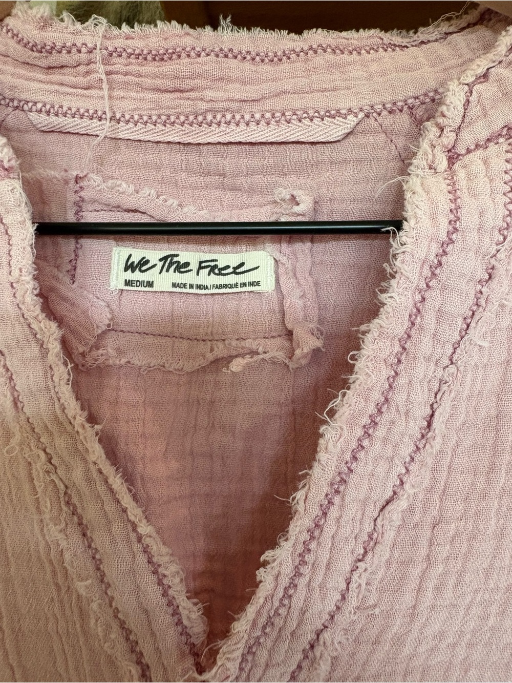 We The Free Light Pink Frayed V-Neck Tunic